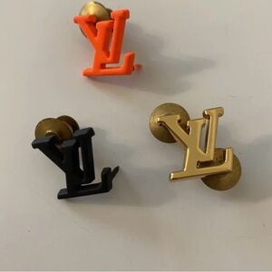 Louis Vuitton Orange, Black, and Gold Logo Earrings